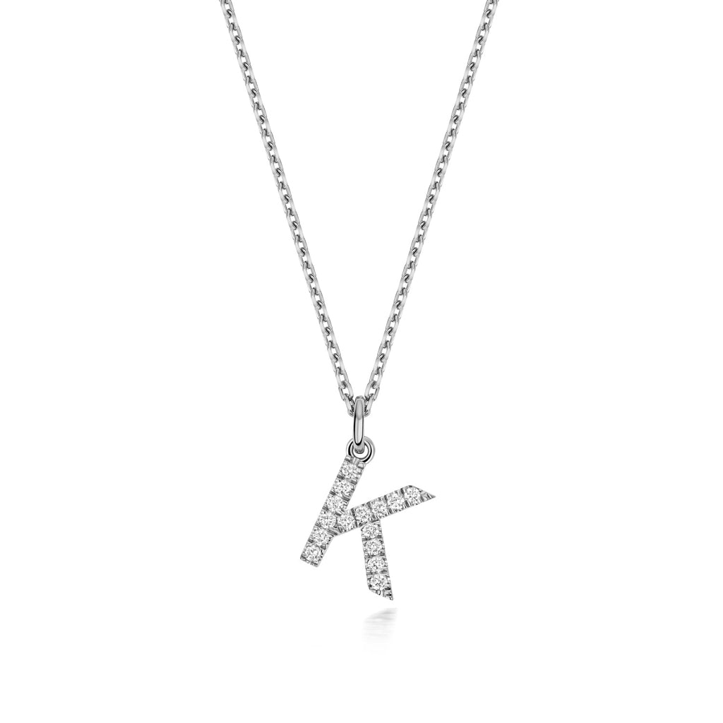(Letter K) - 0.17ct Lab Diamond Initial Pendant Necklace in Silver