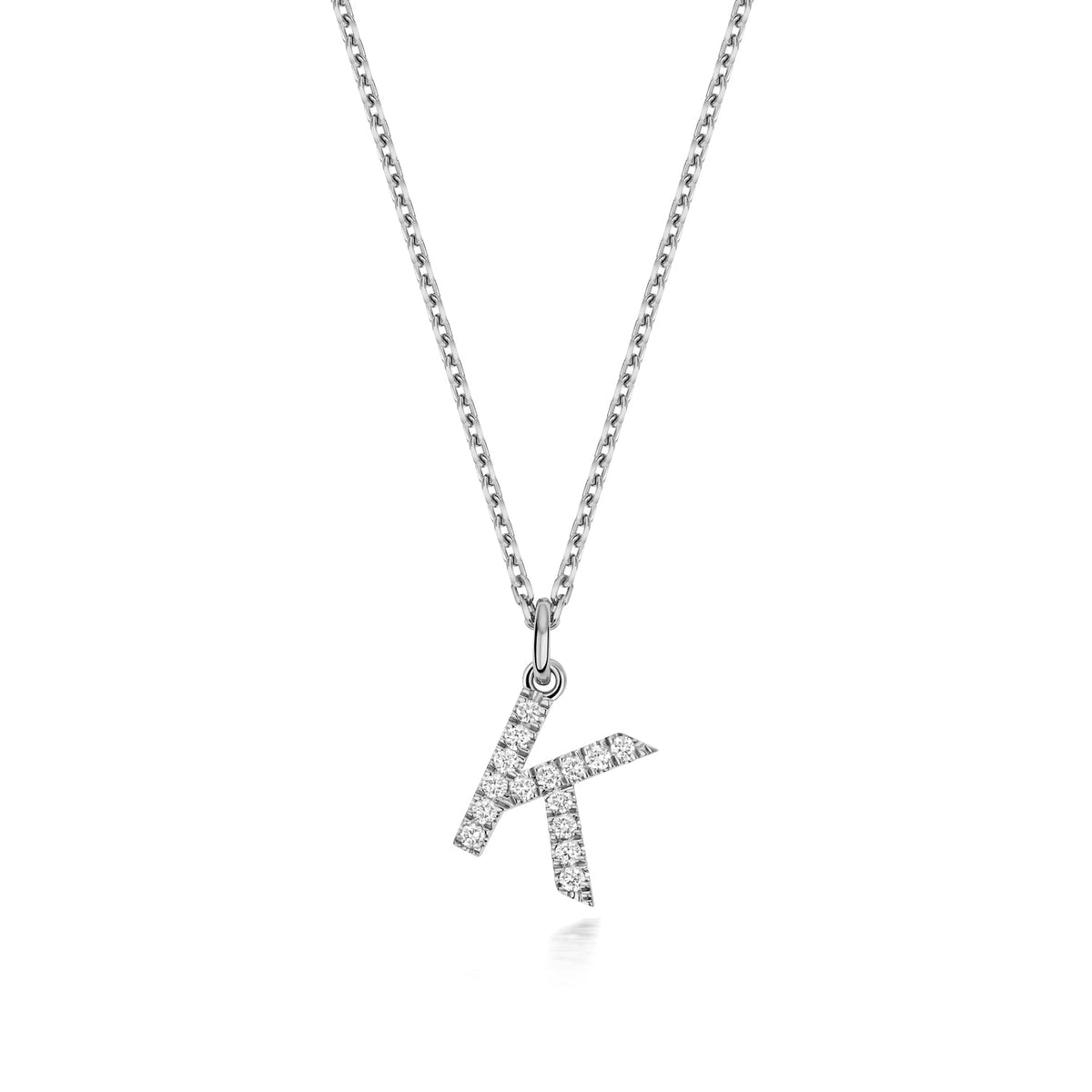 (Letter K) - 0.17ct Lab Diamond Initial Pendant Necklace in Silver