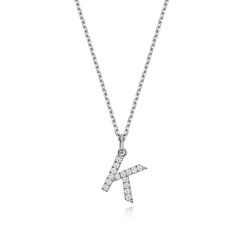 (Letter K) - 0.17ct Lab Diamond Initial Pendant Necklace in Silver