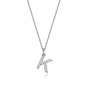 (Letter K) - 0.17ct Lab Diamond Initial Pendant Necklace in Silver