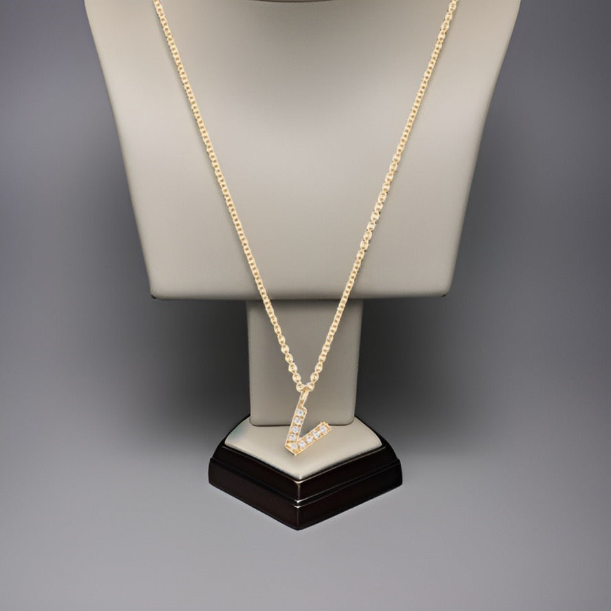 Cervin Blanc YELLOW GOLD DIAMOND INITIAL V NECKLACE IN 18CT GOLD