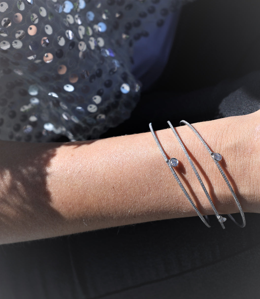 White Gold Eternity Diamond Bangle with solitaire charm