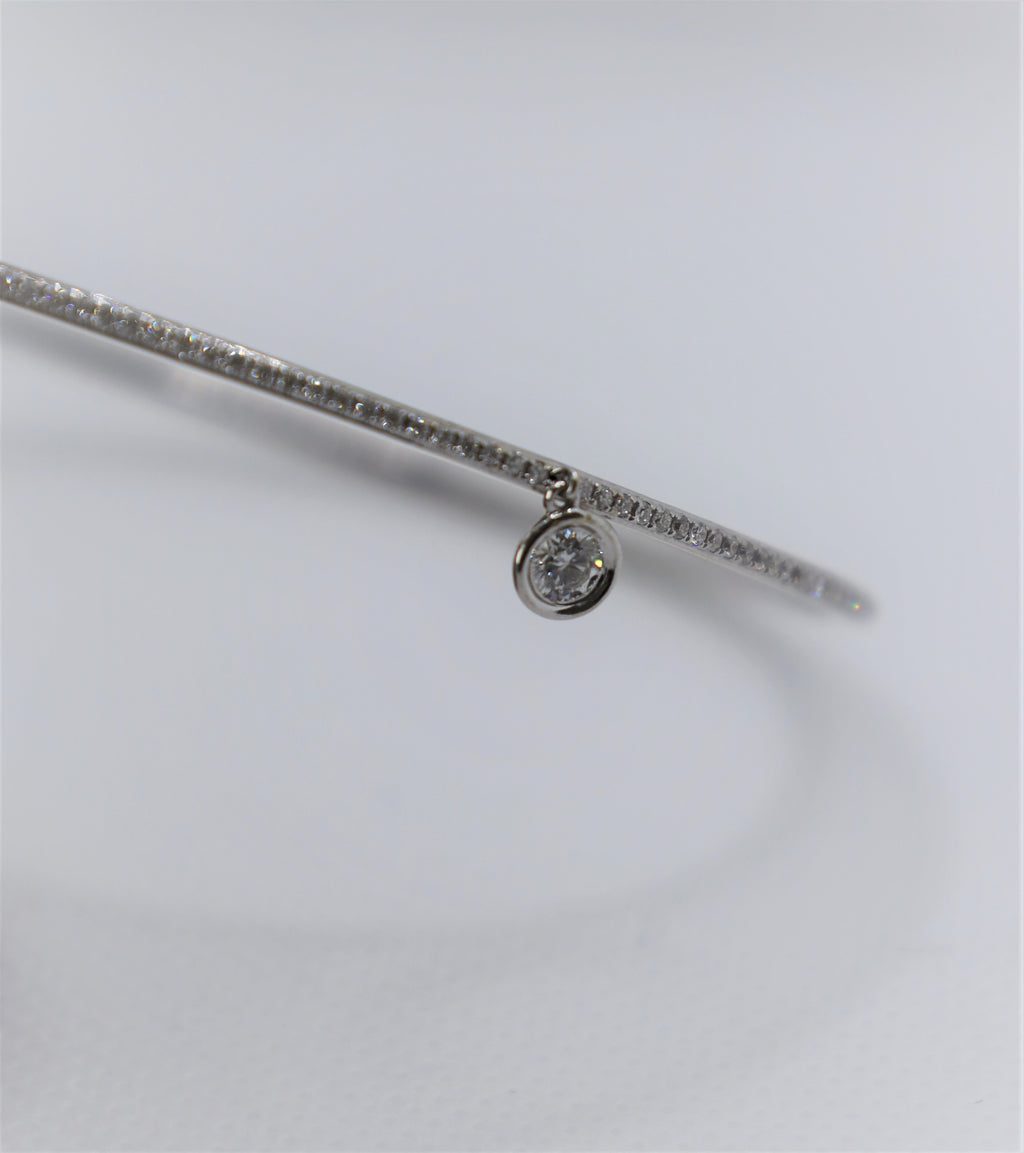 White Gold Eternity Diamond Bangle with solitaire charm