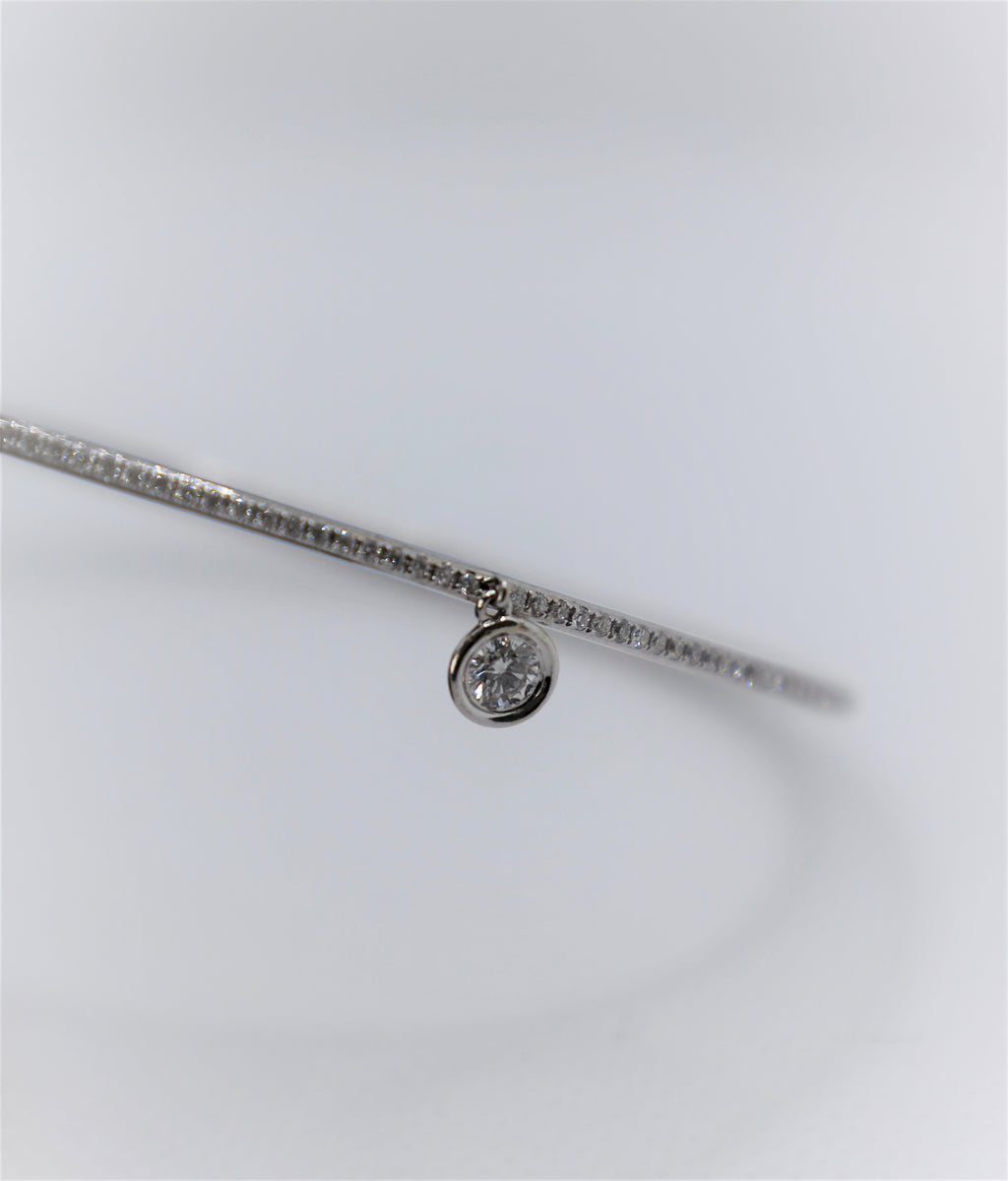 White Gold Eternity Diamond Bangle with solitaire charm