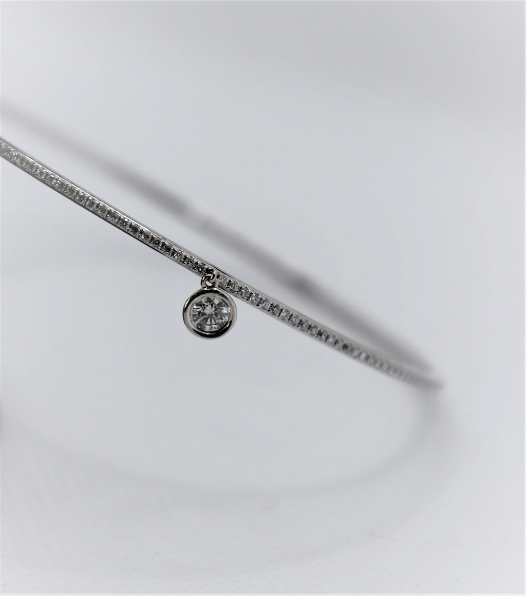 White Gold Eternity Diamond Bangle with solitaire charm