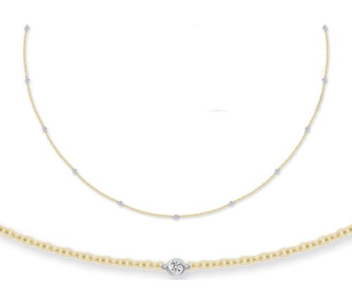 18ct White And Yellow Gold Diamond Chain Necklace 0.57ct by the yard 24 inch