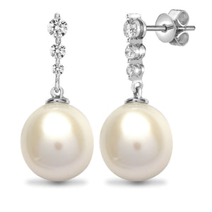 18ct White Gold Diamond And Pearl Earrings 0.37ct