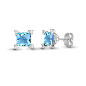 18ct White Gold Diamond And Blue Topaz Stud Earrings