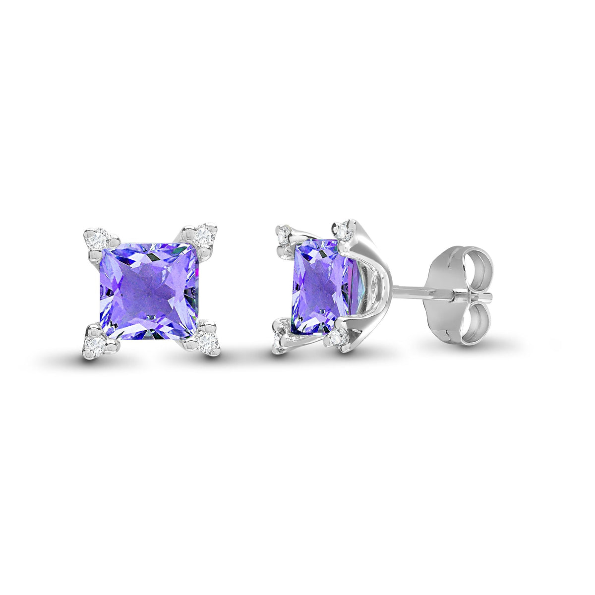 18ct White Gold Diamond And Amethyst Stud Earrings