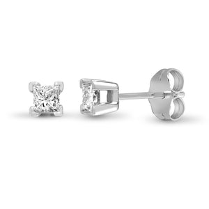 18ct White Gold 0.25ct Princess Cut 4 Claw Diamond Stud Earring