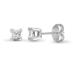 18ct White Gold 0.50ct Princess Cut 4 Claw Diamond Stud Earring