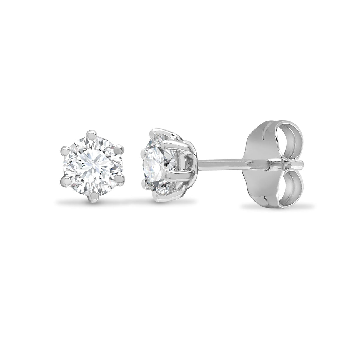 Boucle d'oreille solitaire en or blanc 18 carats, diamant de 0,75 carat serti 6 griffes