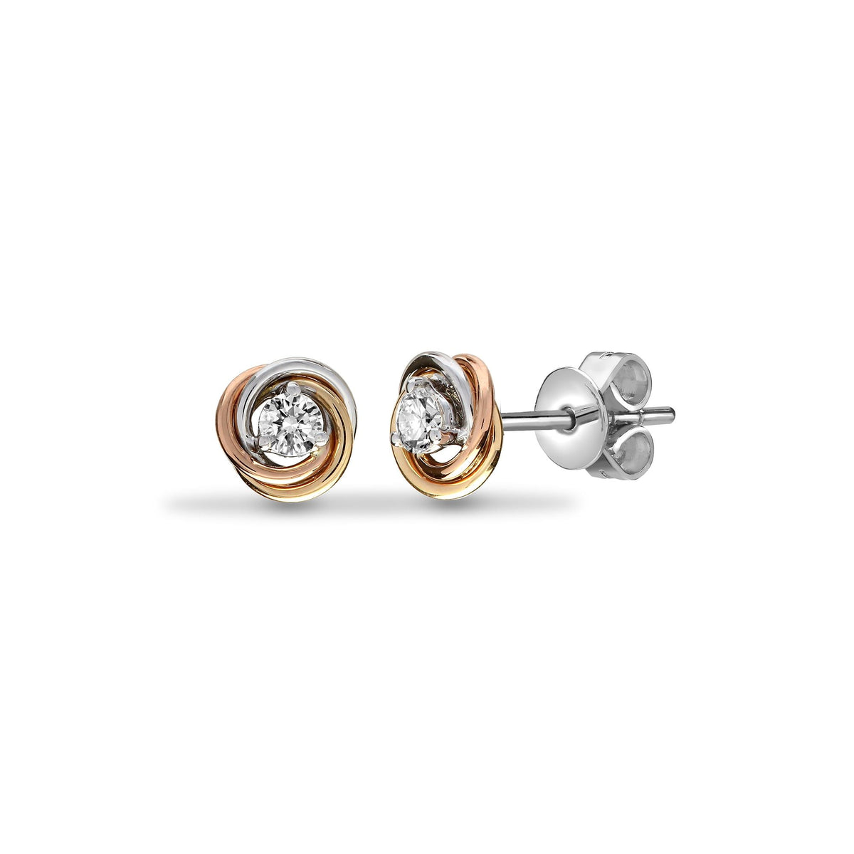18ct 3 Colour 0.20ct Diamond Knot Stud Earring
