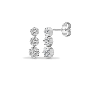 1ct Diamond Earrings Daisy Cluster Drop Studs 18ct White Gold