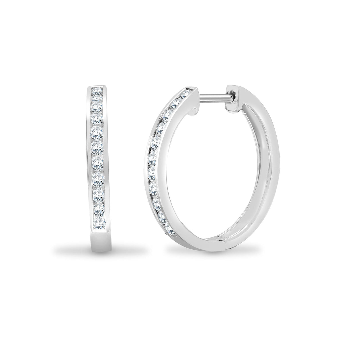 18ct White 0.67ct Diamond Channel Half Set Hoop Earrings