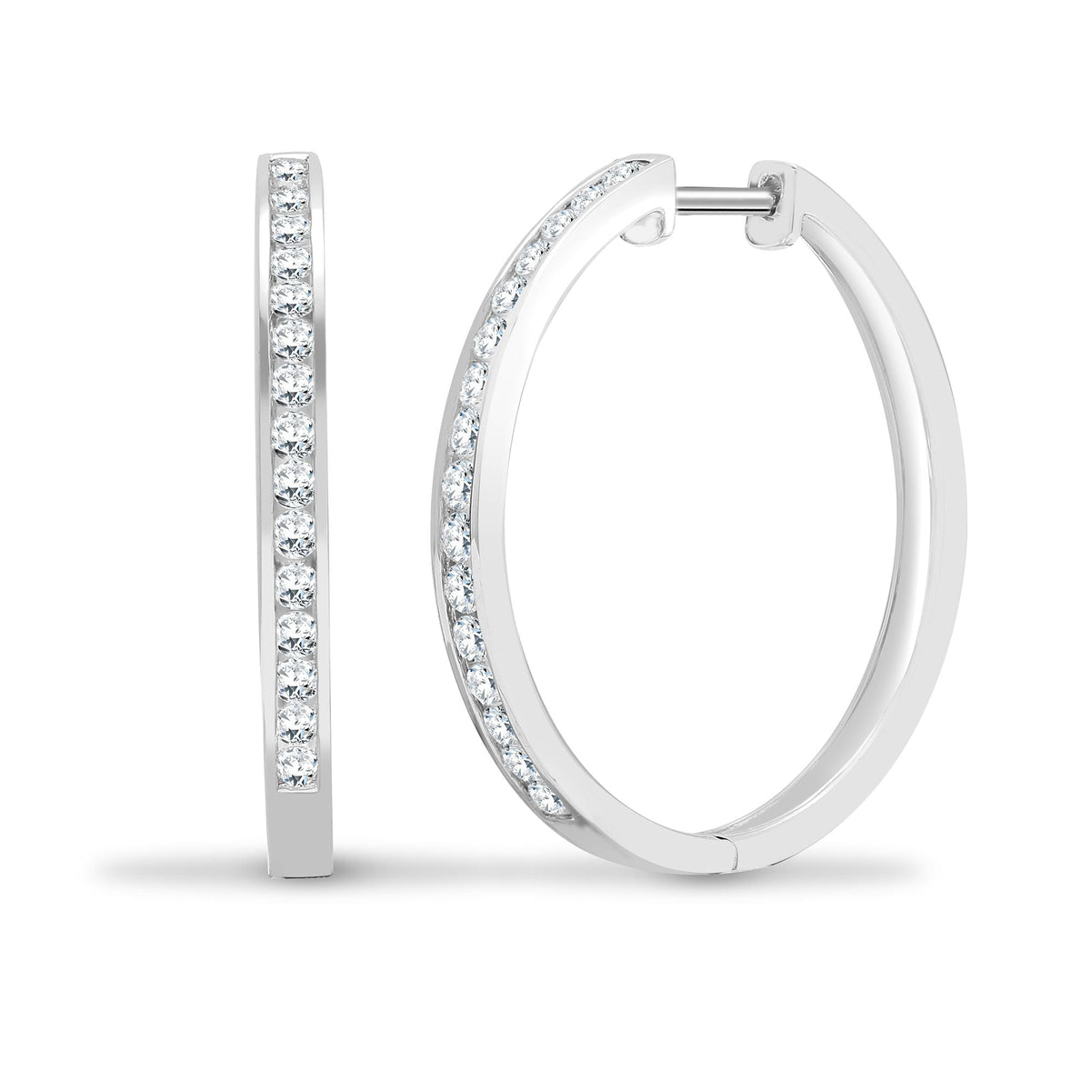 18ct White 0.90ct Diamond Channel Half Set Hoop Earrings