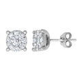 Boucles d'oreilles serties de diamants ronds en or blanc 18 carats (1 carat au total), serties d'un halo de 7 diamants (1 carat au total).