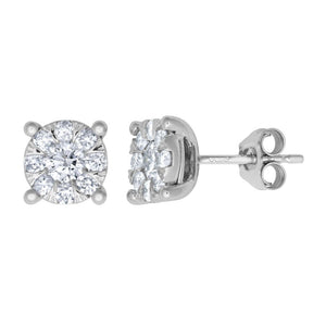 18ct White 1ct Diamond 7 round Halo Cluster Earrings