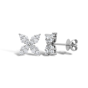18ct White 0.75ct diamond Flower Petal cluster stud earrings
