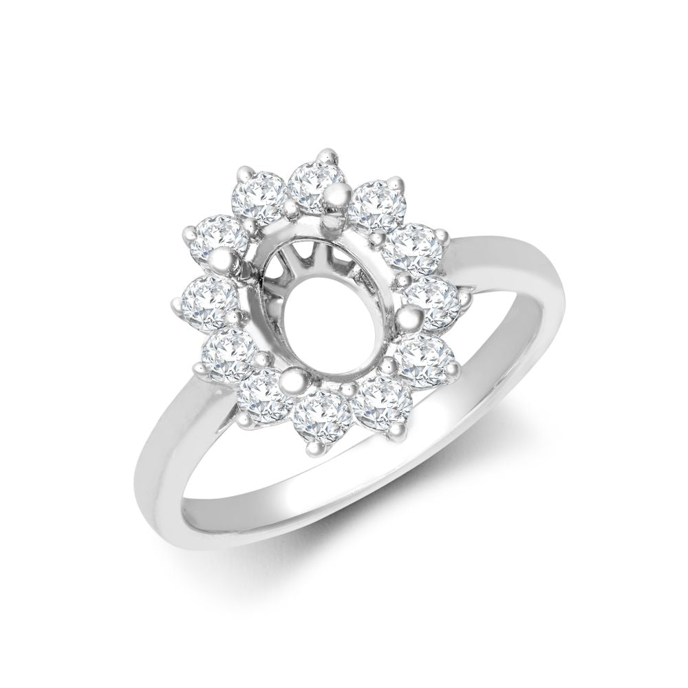  Anello ovale con alone di diamanti incastonati a griffe in oro bianco 18 carati da 0,35 carati - Dimensioni 8x6 mm