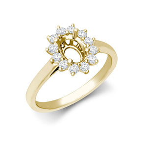 18ct Yellow Gold 0.35ct Diamond Claw-set Cluster Halo Oval Ring  - Holds 7x5mm
