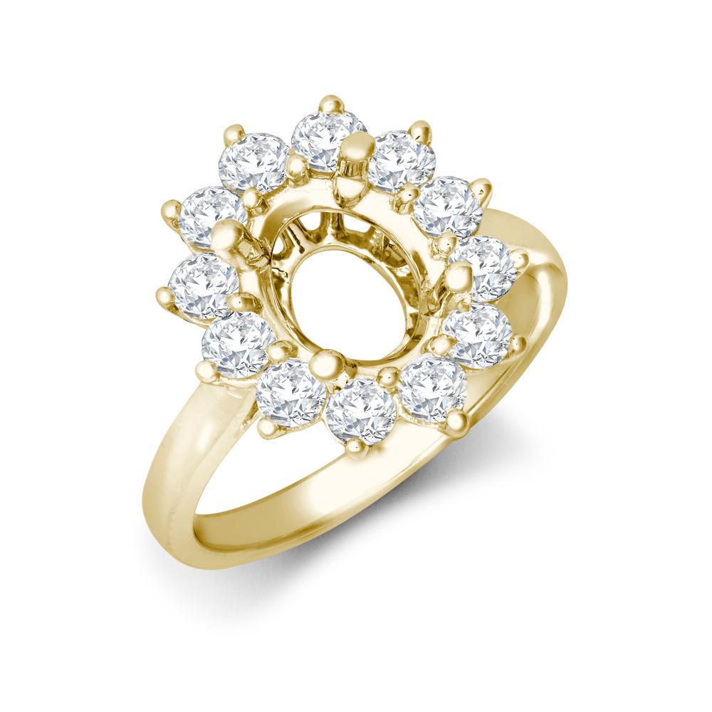  Anello ovale con alone di diamanti incastonati a griffe in oro giallo 18 carati da 0,35 carati - Dimensioni 9x7 mm
