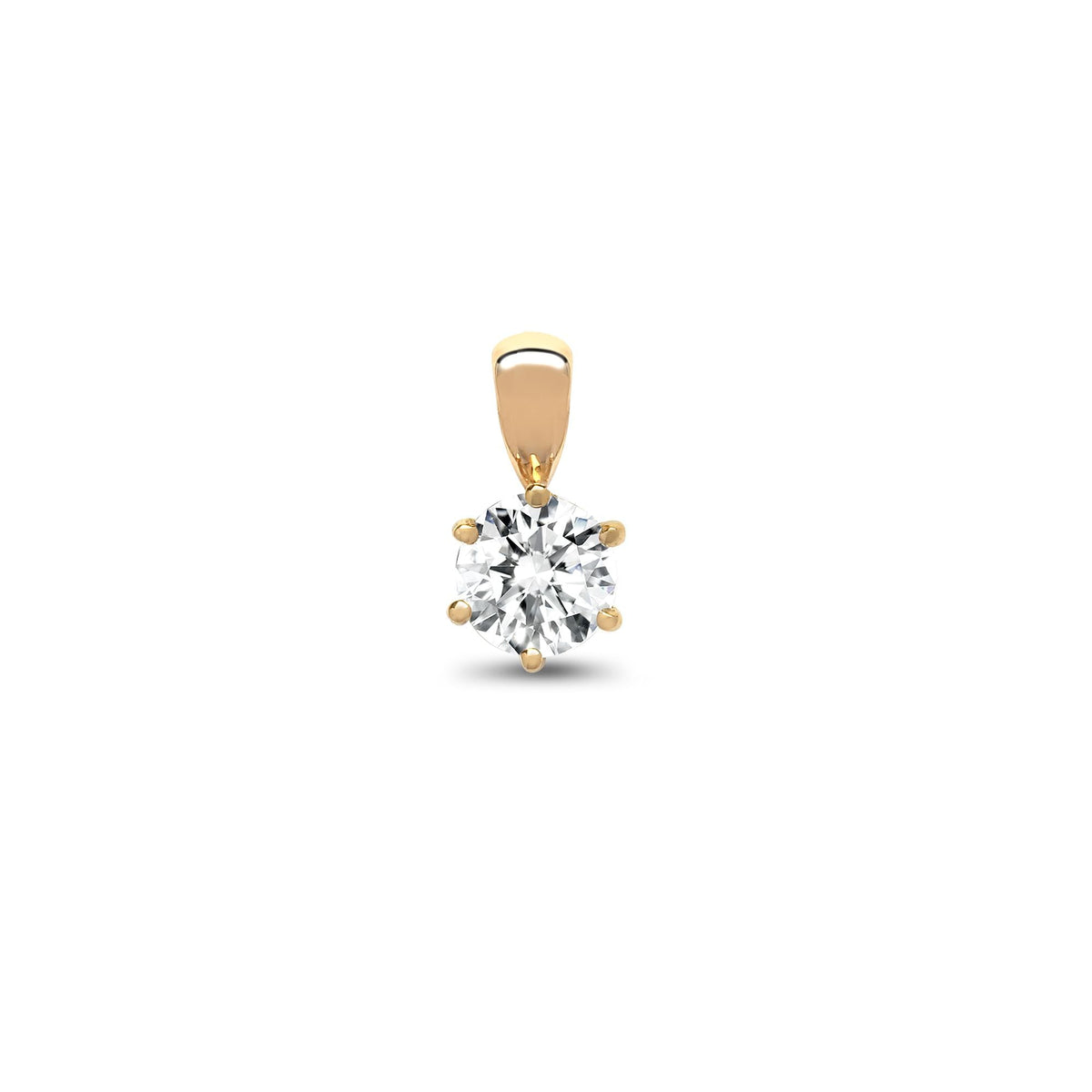 Pendentif solitaire en or jaune 18 carats serti d'un diamant de 75 points à 6 griffes