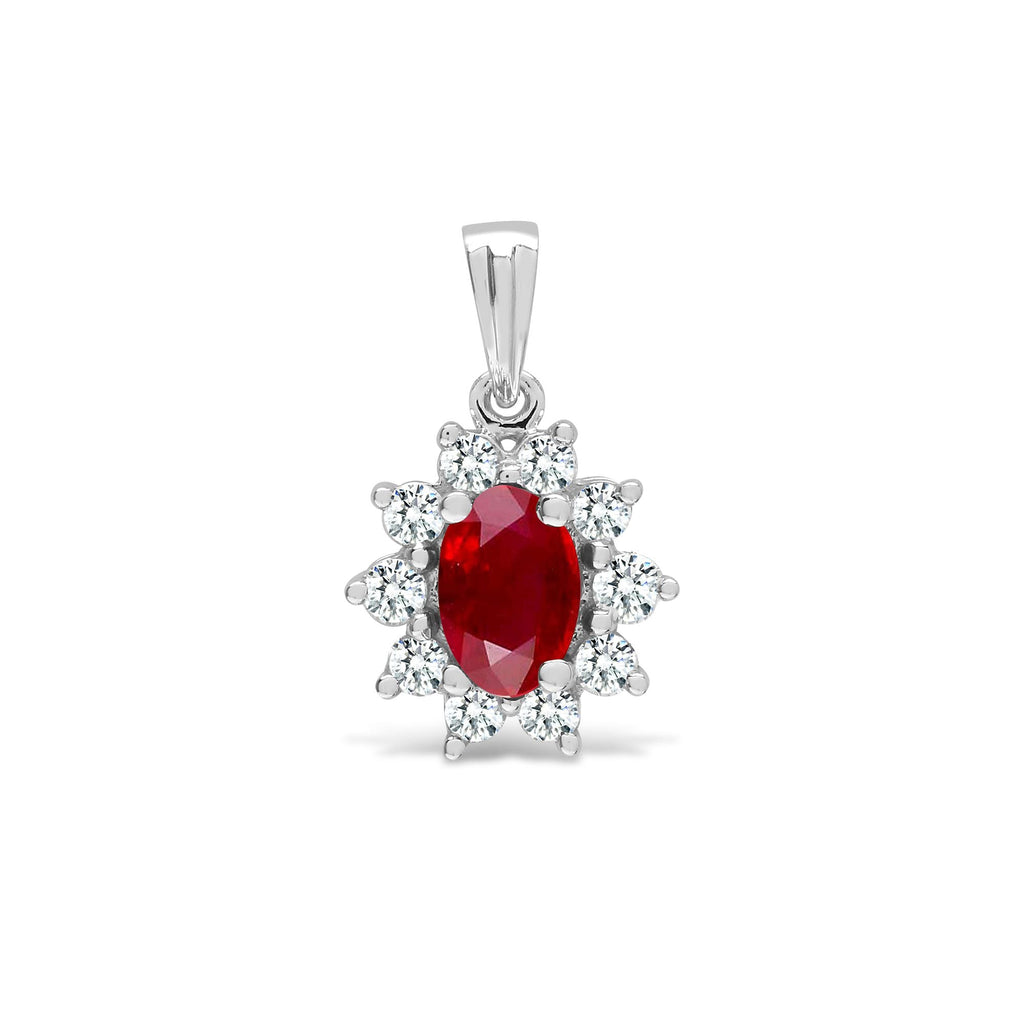 Pendentif en or blanc 18 carats serti de diamants et de rubis