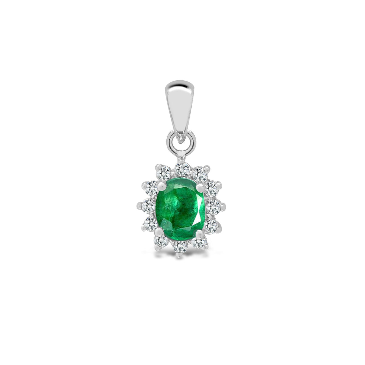 Pendentif en or blanc 18 carats, diamants et émeraudes