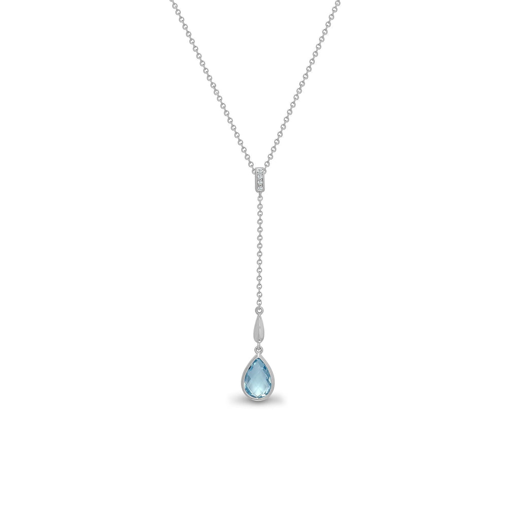 18ct White Gold Diamond And Blue Topaz Lariat Necklace