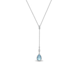 18ct White Gold Diamond And Blue Topaz Necklace