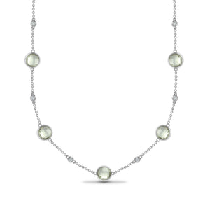 18ct White Gold Diamond And Green Amethyst Necklace