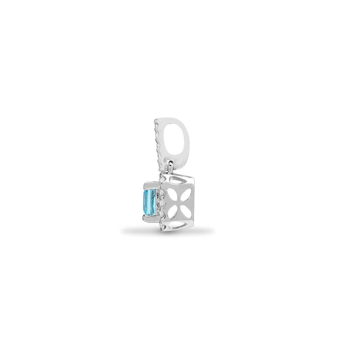 Pendentif en or blanc 18 carats, diamants et topaze bleue