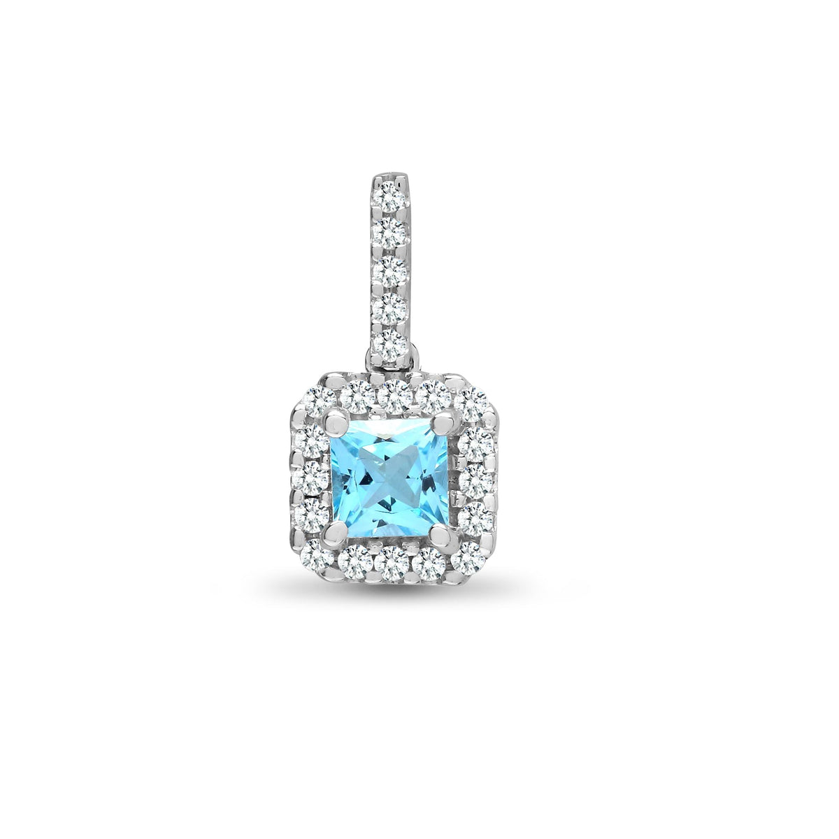 Pendentif en or blanc 18 carats, diamants et topaze bleue