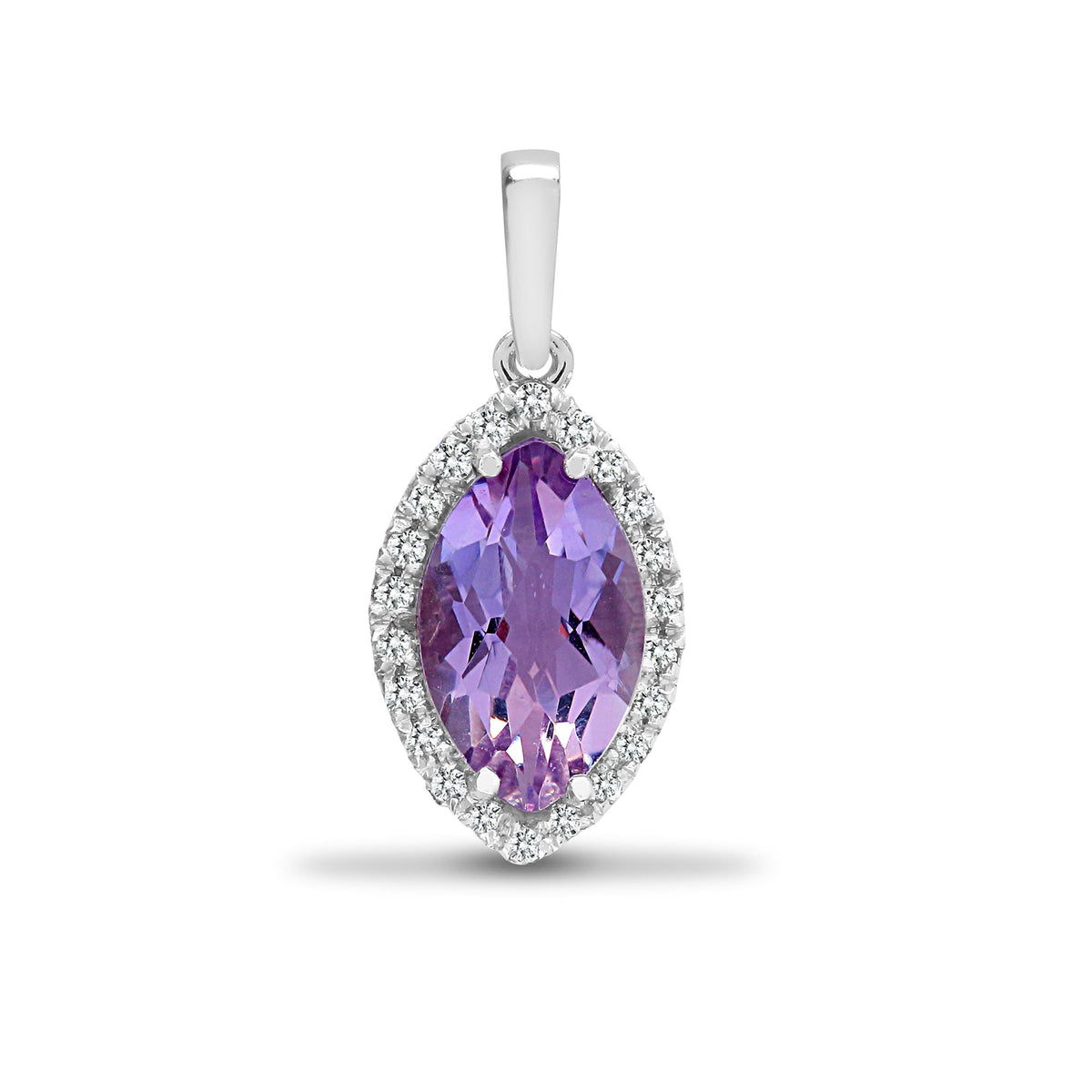 Pendentif en or blanc 18 carats, diamants et améthystes