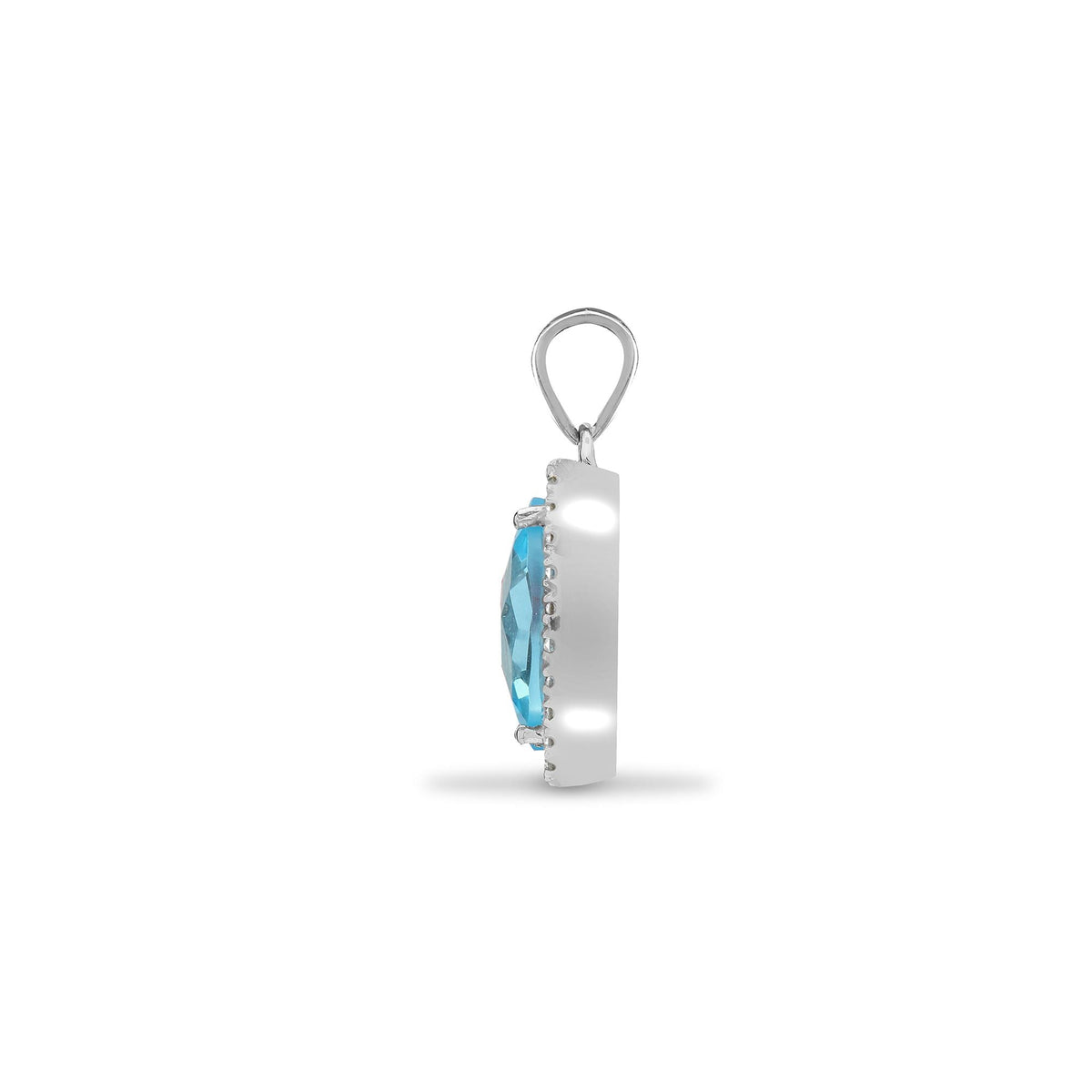 Pendentif en or blanc 18 carats, diamants et topaze bleue