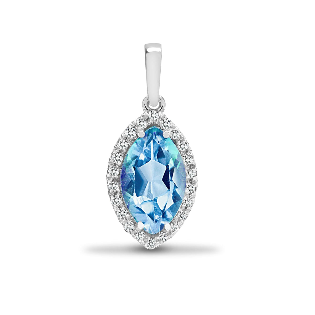 Pendentif en or blanc 18 carats, diamants et topaze bleue