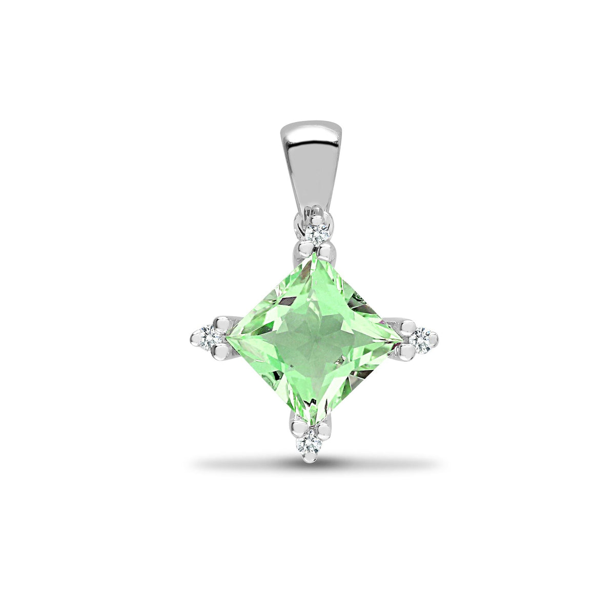 Pendentif en or blanc 18 carats, diamants et améthyste verte
