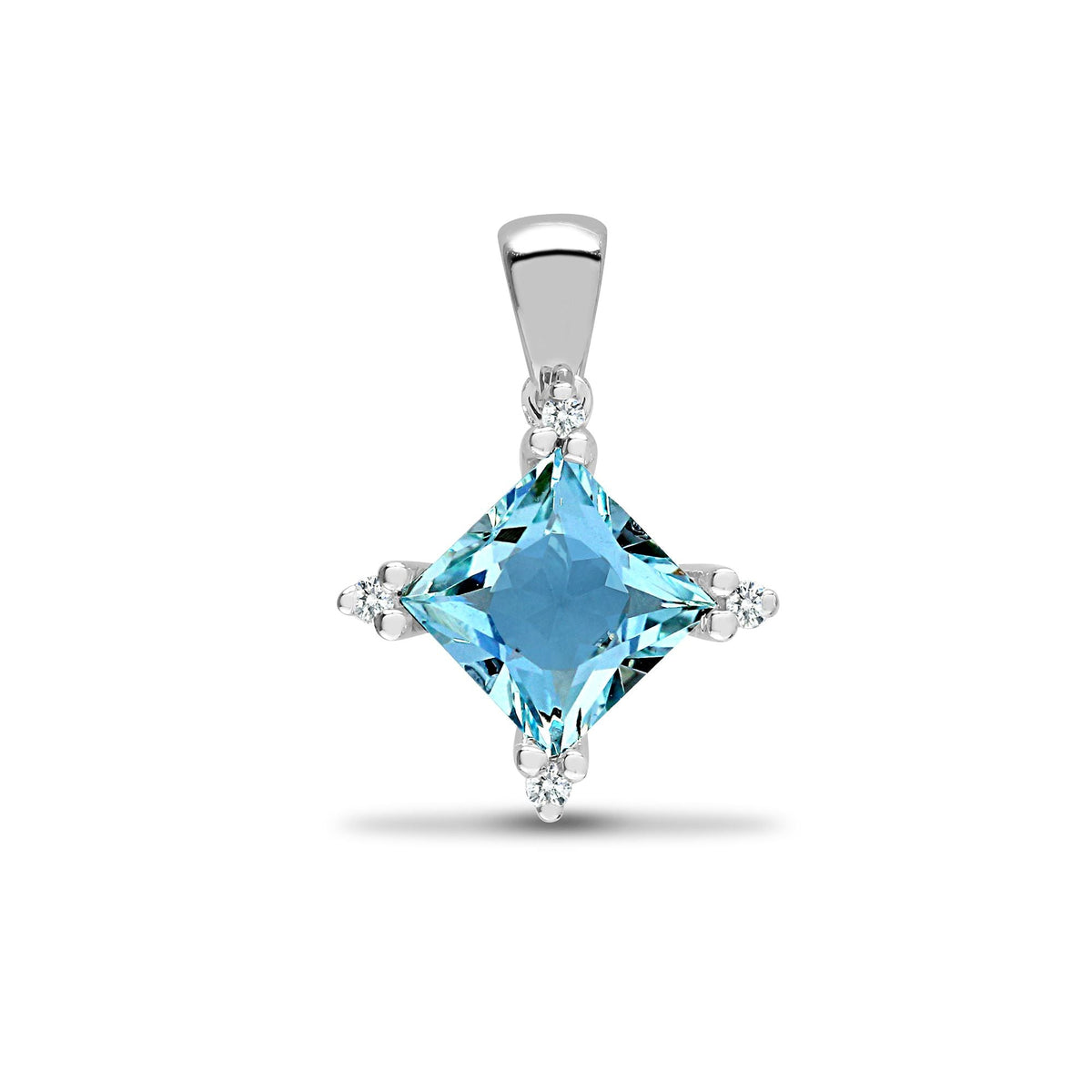 Pendentif en or blanc 18 carats, diamants et topaze bleue
