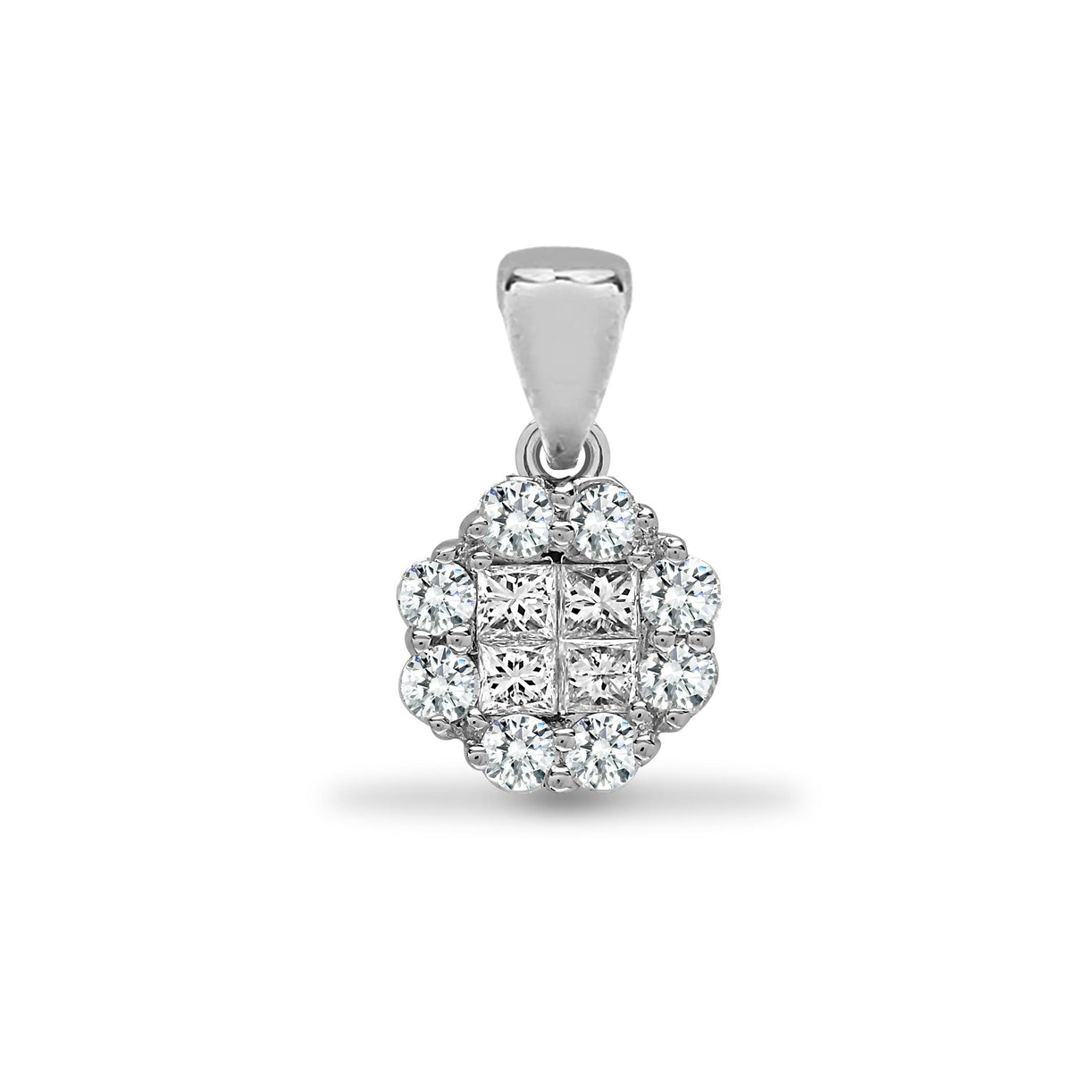 Pendentif en diamant blanc 18 carats, taille ronde et princesse (0,30 carat).