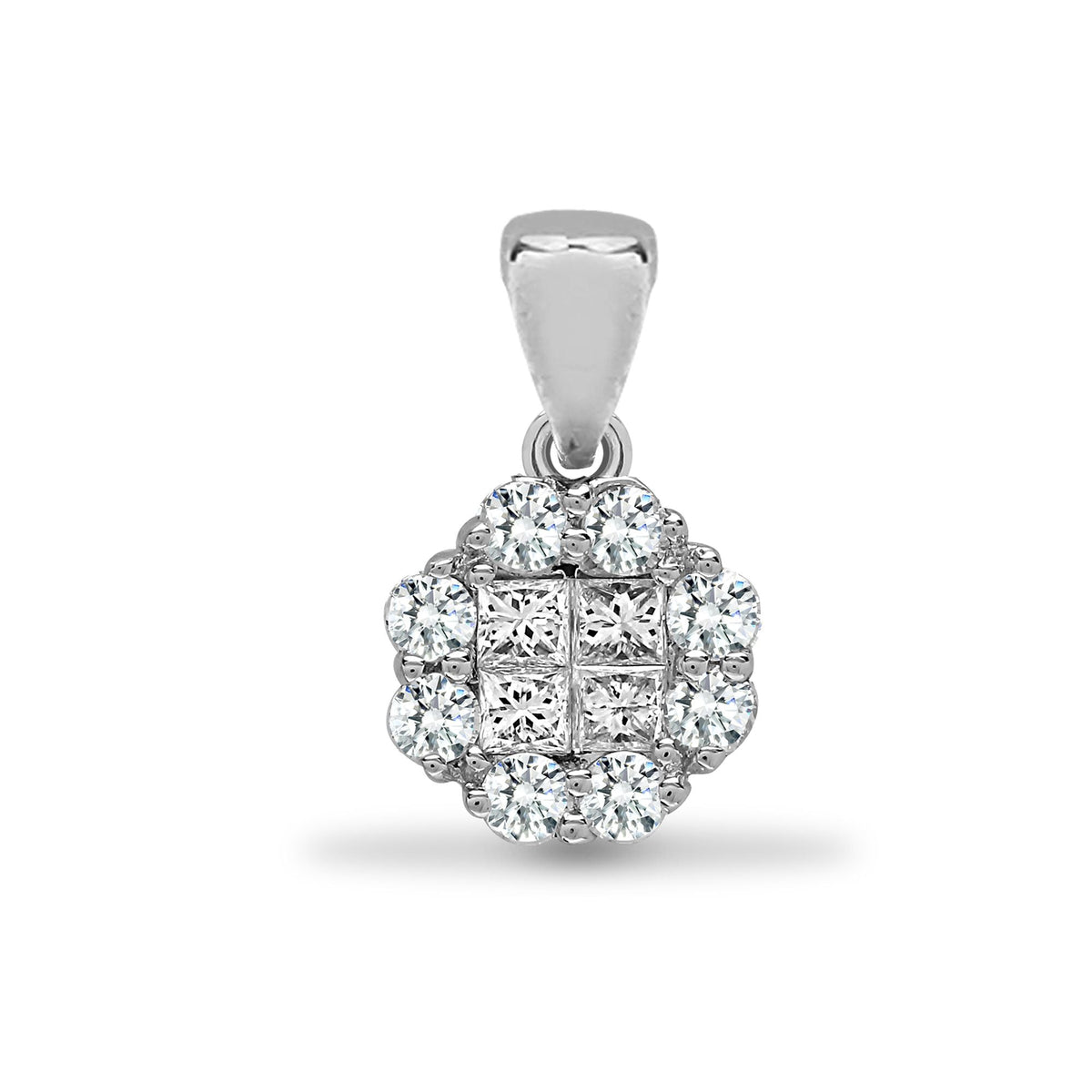 Pendentif en diamant blanc 18 carats, taille ronde et princesse (0,60 carat).