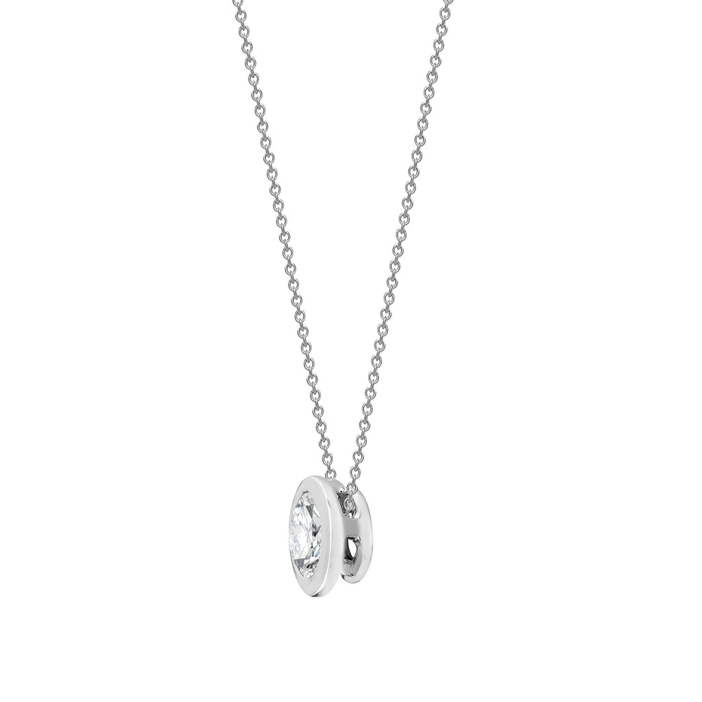 0.50ct threaded rub over set solitaire diamond necklace in 18ct white gold