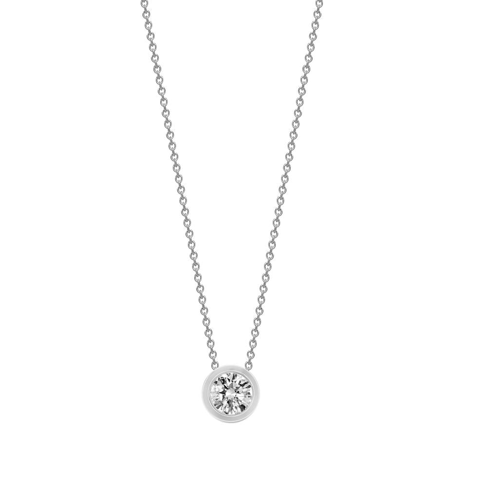 18ct white 0.70ct threaded rub over set solitaire diamond necklace