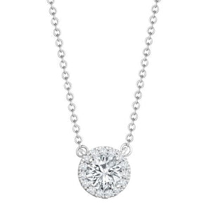 18ct White Gold 0.12ct Diamond Halo Pendant Necklace with 16"-18" Chain Extender set with a 0.50ct G SI1 Diamond
