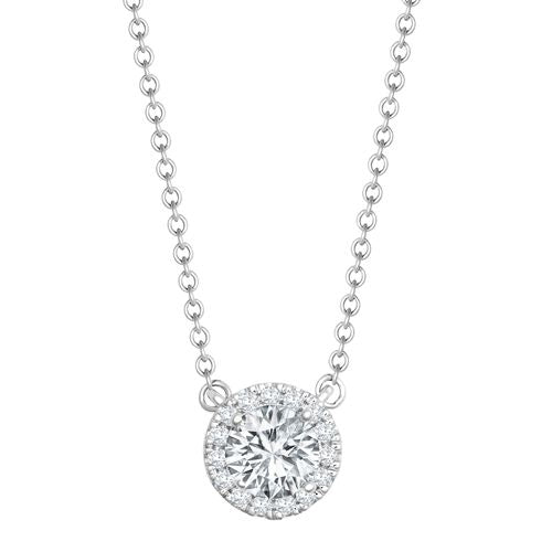 0.72ct diamond necklace in 18ct white gold halo