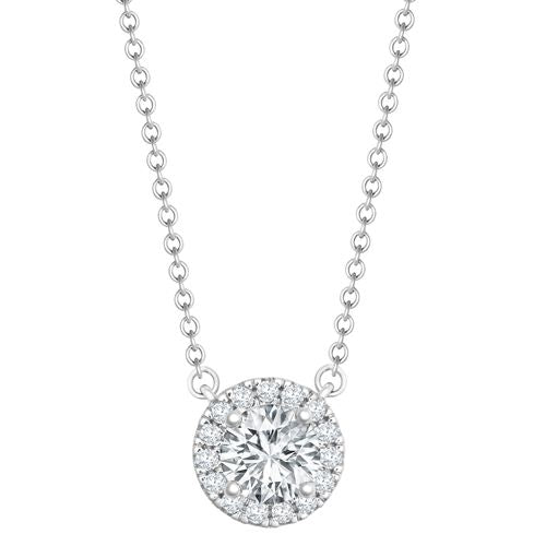 18ct white gold diamond halo pendant necklace