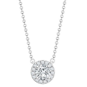 18ct White Gold 0.15ct Diamond Halo Pendant Necklace with 16"-18" Chain Extender set with a 0.70ct J I1 Diamond