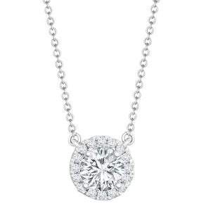18ct White Gold Diamond Halo Pendant Necklace with 16"-18" Chain Extender set with a 1.00ct G SI1 Diamond