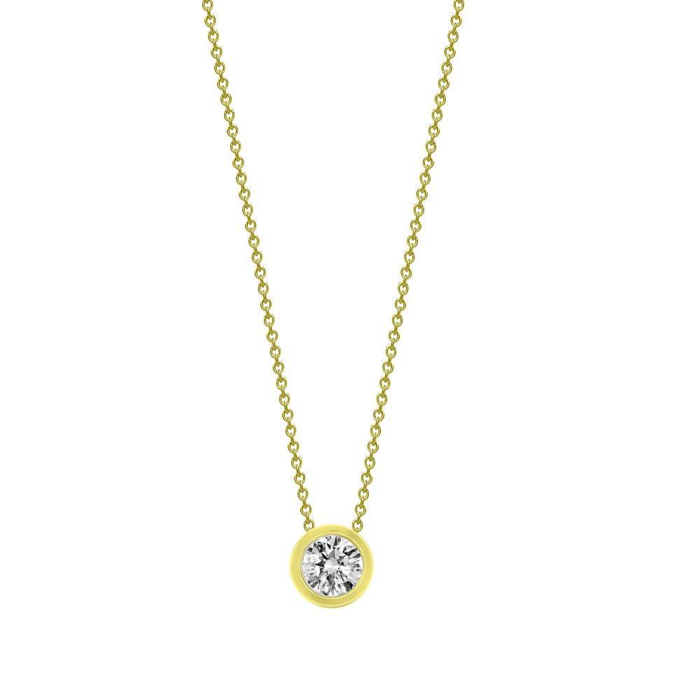 18ct yellow threaded rub over set solitaire diamond necklace 0.70ct pendant