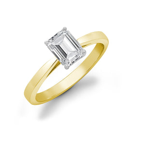 18ct Yellow Gold 1.00ct Emerald Cut Diamond Solitaire Ring Engagement
